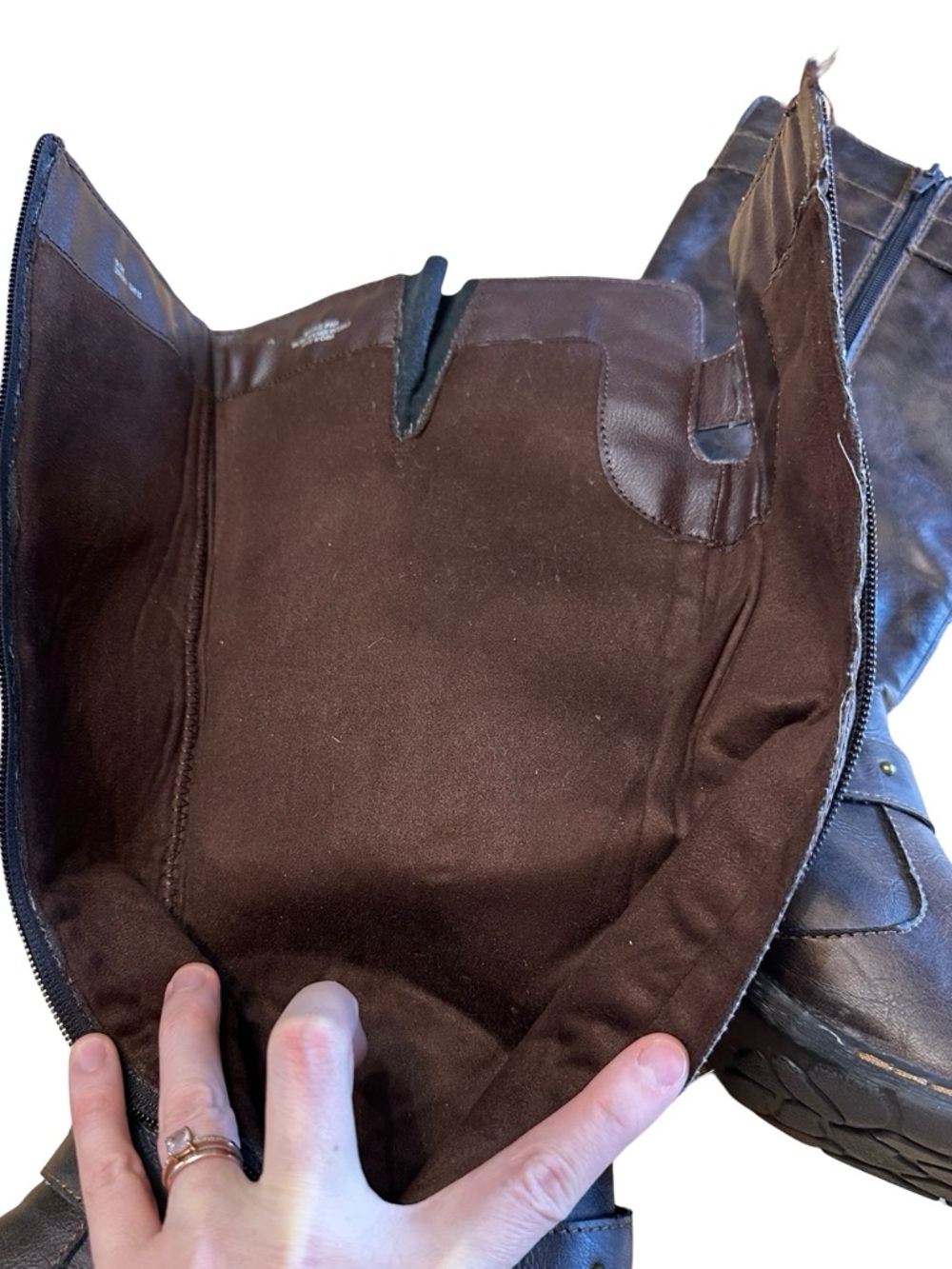 BOC Brown Faux Leather Tall Riding Boots Size 9.5 Buckle Equestrian Zip Up Comfy - Picture 9 of 11
